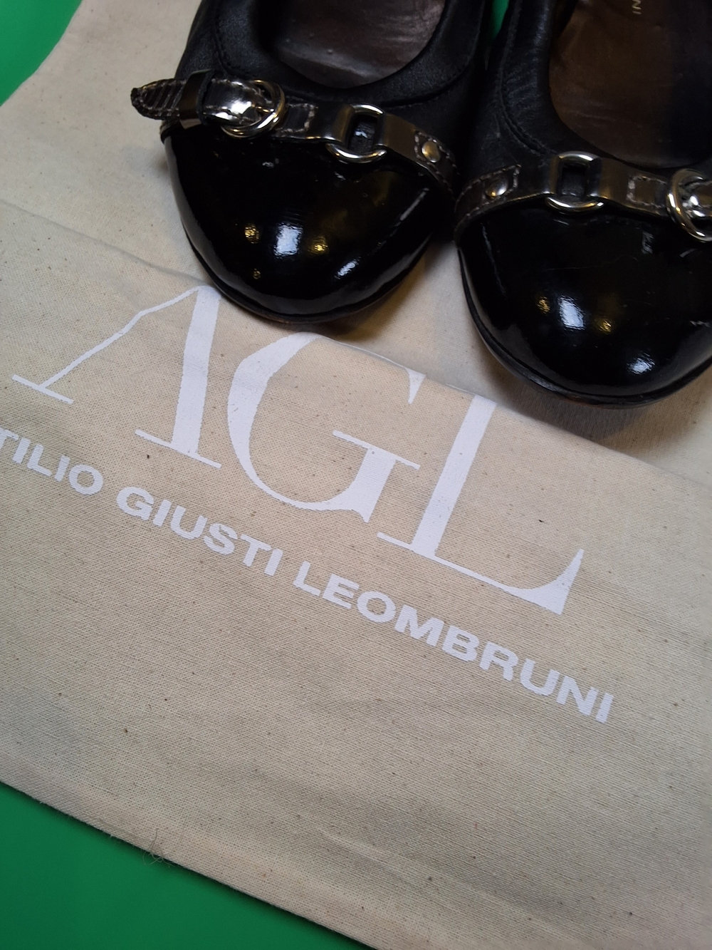 AGL Black Patent Leather Ballet Flats with Silver Buckle - Picture 10 of 14